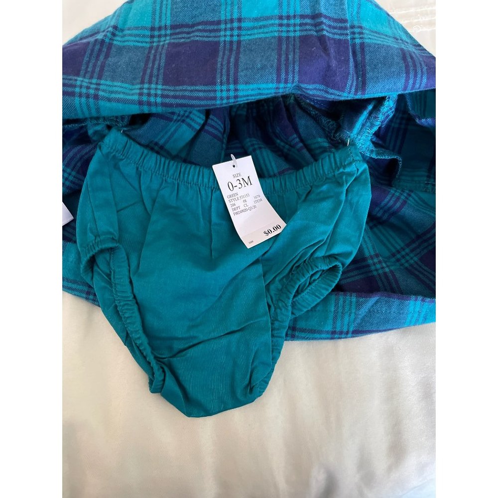 Cat & Jack Infant Blue/Green Plaid Flannel Ruffle Neck Dress - Picture 8 of 10